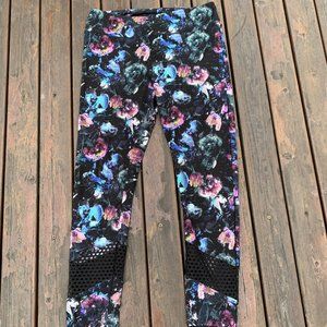 No Boundaries Black Floral Leggings with Mesh Inset